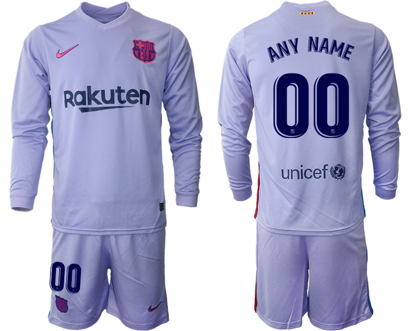 Men 2021-2022 Club Barcelona Second away purple Long Sleeve customized Soccer Jersey->bayern munich jersey->Soccer Club Jersey